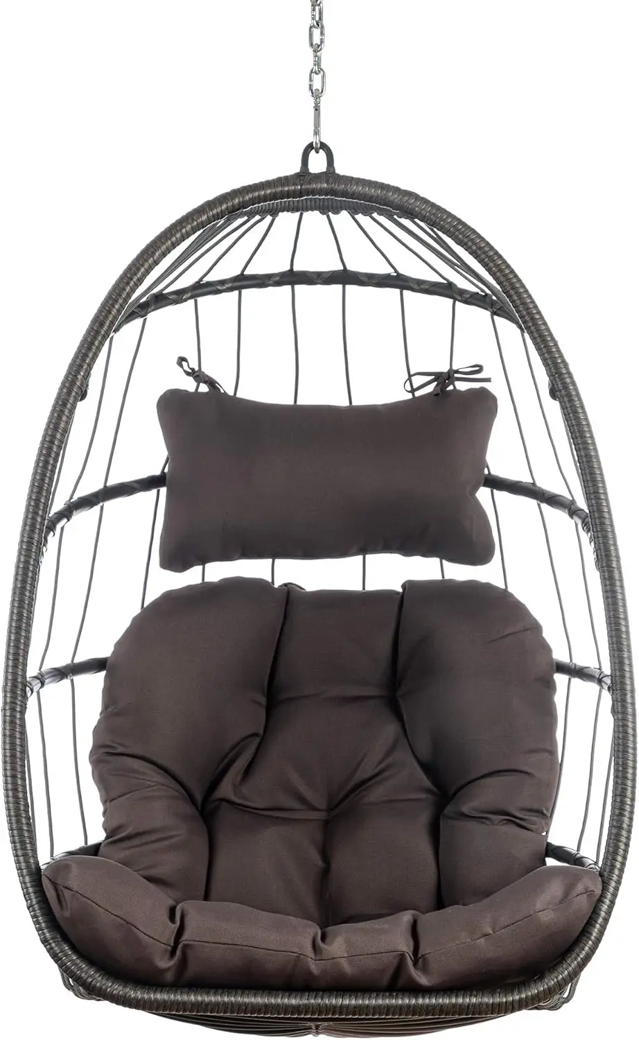 Wicker Rattan Hammock Egg Hanging Chair with Chain, Rusty Resistant Aluminum Frame and UV Cushion, Indoor Outdoor Bedroom Patio