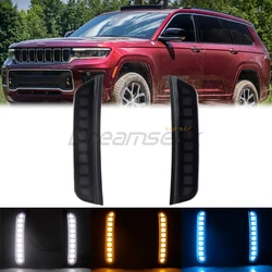 LED Side Marker Fender Light For Jeep Grand Cherokee 2021+ Driving Lamp W/ Sequential Dynamic Turn Signal 3 Color Smoke Lens L+R