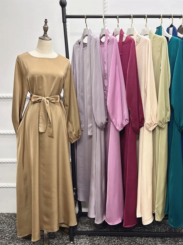 Ramadan Eid Satin Abaya Islam Muslim Modest Under Dress Prayer Clothes African Dresses For Women Robe Musulmane Femme Vestidos