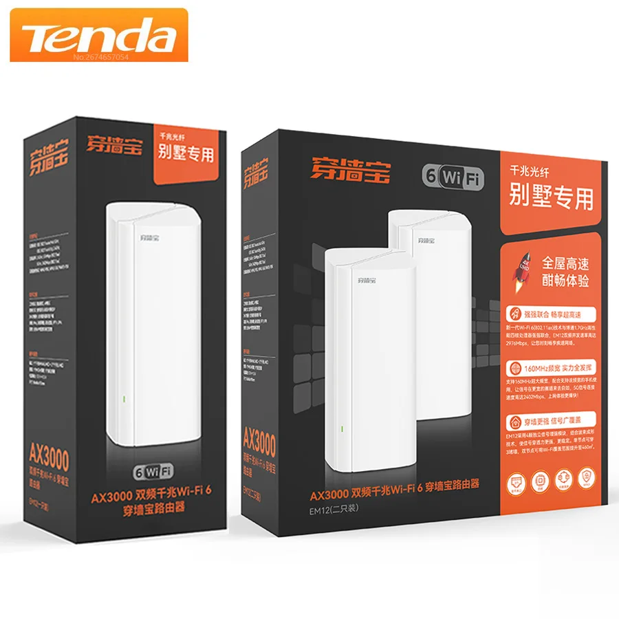 

Tenda EM12/ MX12 AX3000 WiFi6 Mesh Router System Wireless 2.4Ghz 5GHz Full Gigabit Wi-Fi6 Mesh WiFi Routers Range Extender NEW