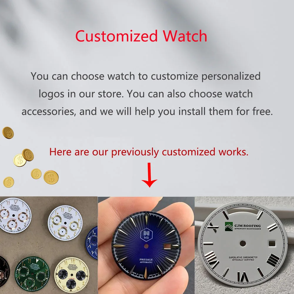 Luxuriöse Herrenuhr mit individuellen Logos mit NH34/NH35/NH36/NH38/NH39/NH70/NH72 oder einem anderen japanischen automatischen mechanischen Uhrwerk