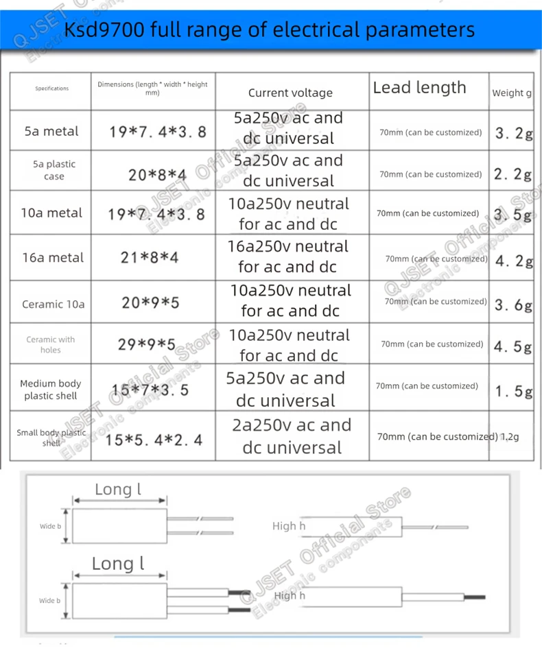 2 Stücke KSD9700 250 V/10 A 16A 40 ~ 150 Grad Normalerweise Geschlossener Temperaturregelungsschalter Bimetall Temperaturschalter Wärmeschutz – Detail 8