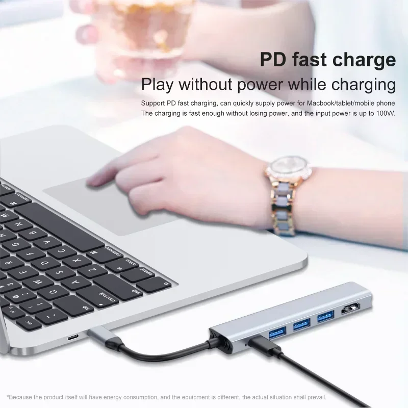 USB HUB 4K HD อะแดปเตอร์ TYPE-C ถึง HD 5-in-1 USB-C ถึง HD hub 4K แล็ปท็อปขยายสําหรับ MaBook Pro Ar M2 M1 พร้อม usb3.0 PD