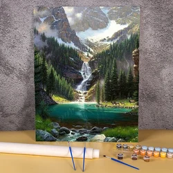 Paint By Number Mountain Waterfall Landscape Drawing On Canvas HandPainted Art Gift DIY Picture Kits Home Decoration Living Room