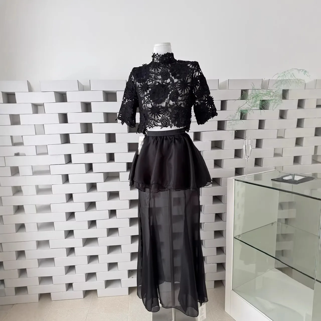 

Elegant Embroidered Hollow out 3D Fish Tail Skirt Set with Gentle Florid Spring Commute Style Women's Fashion Casual Spo...