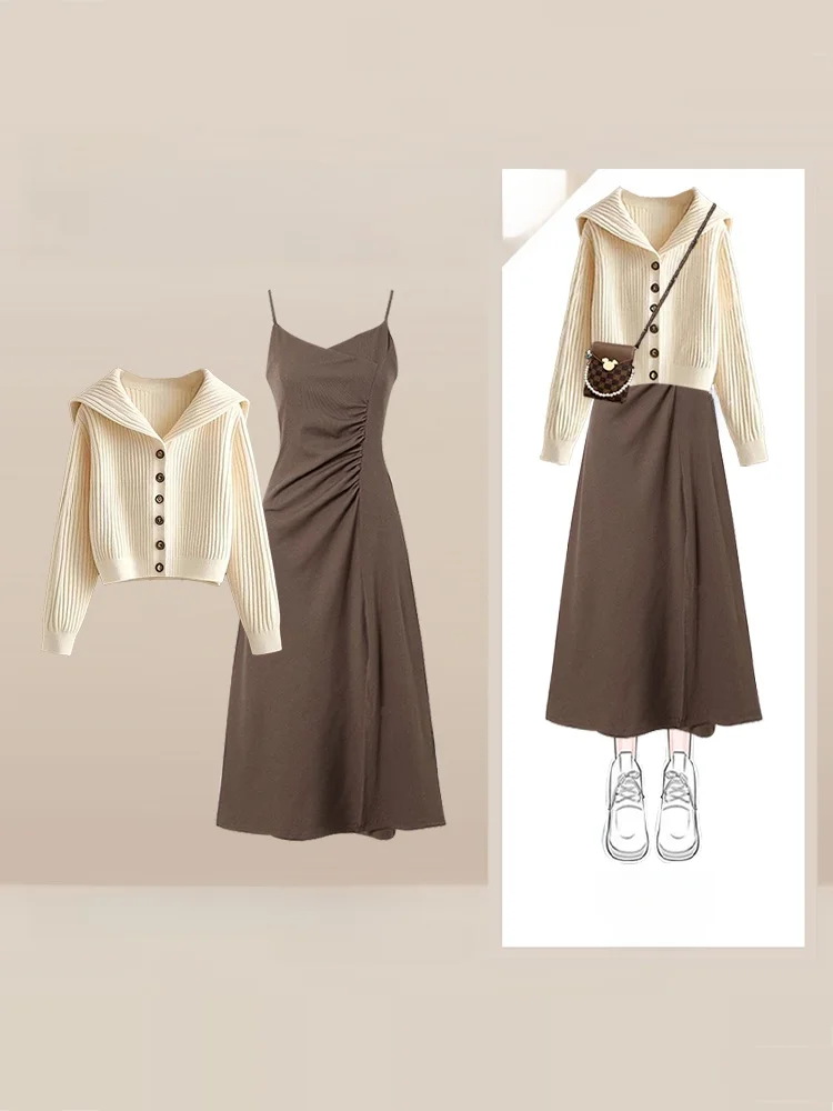 

Retro Chic Knitted Sweater Top Set New Faion Women's Sweet And Spicy ter Dr Dr Two Piece Set High Waist Long Pants