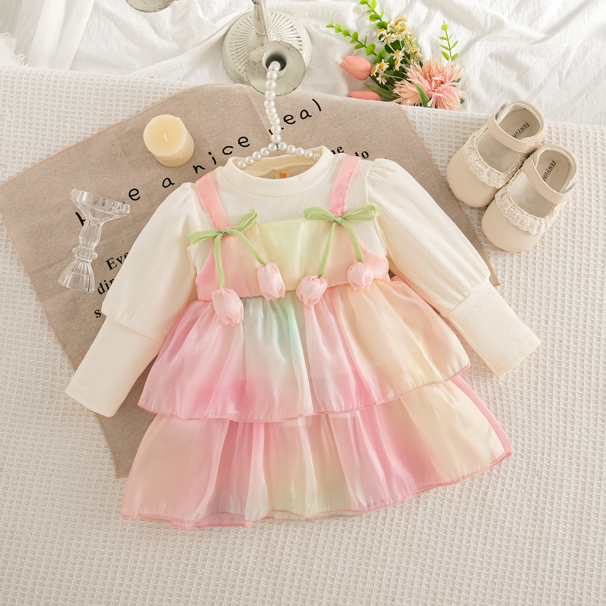 Baby Girl Dress Autumn/Winter Cotton Tulip Gradient Color Long Sleeved Girls Dresses Cute Casual Christmas Princess Dress