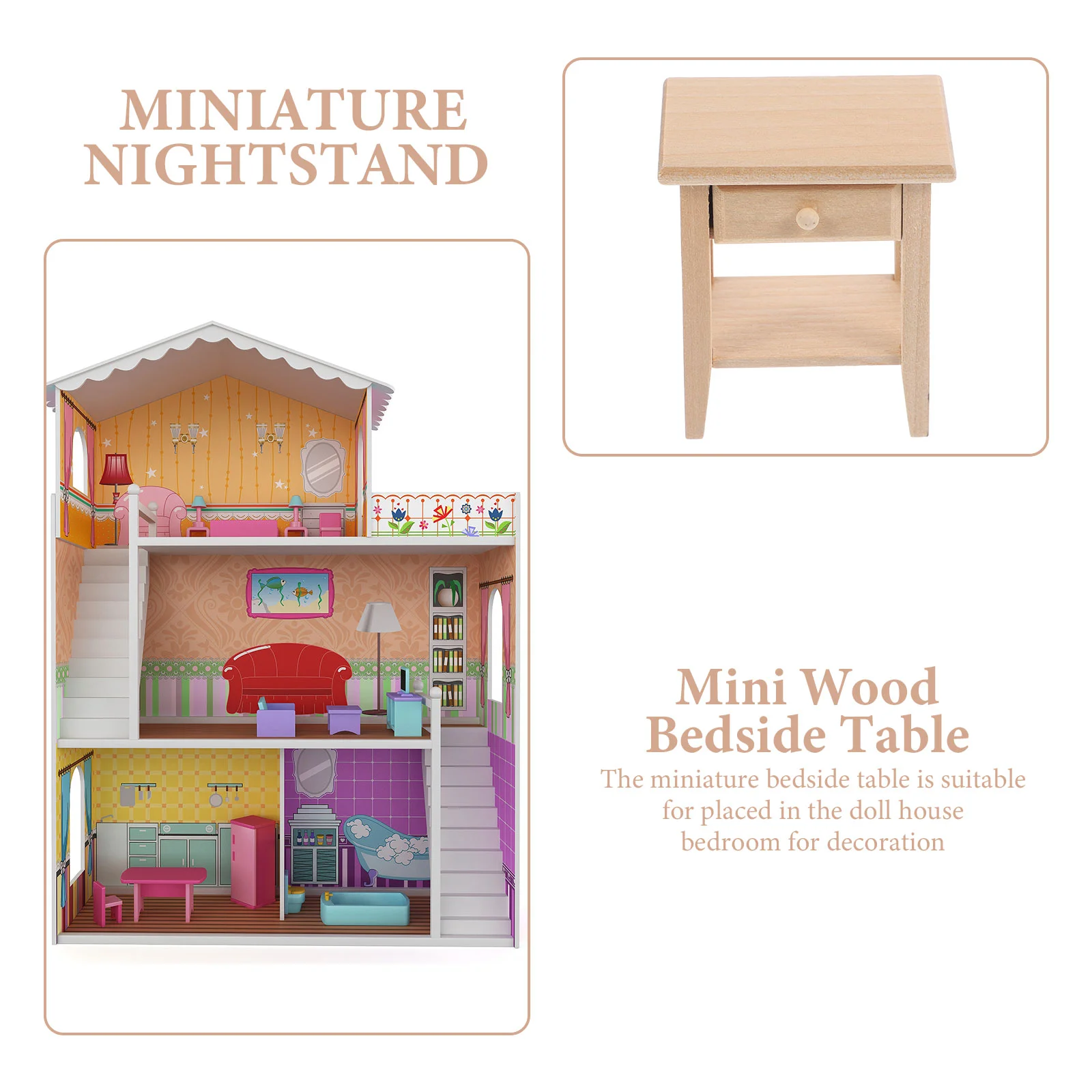 House Side Cabinet Mini Wood Nightstand Model Nightstands Toy Room Miniature Bedside Table Accessory Wooden