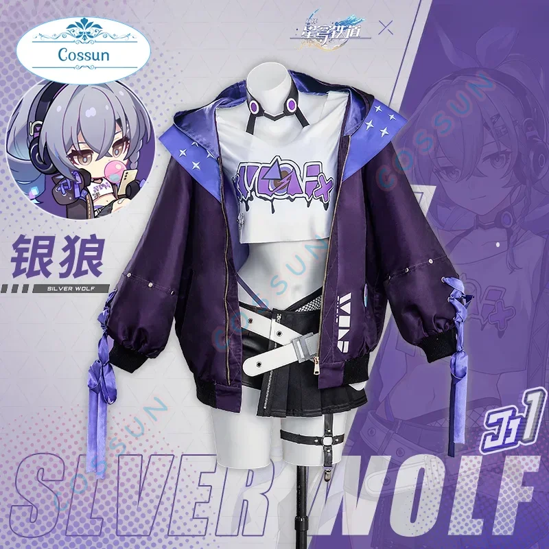 Silver Wolf Cosplay Honkai Star Rail Costume Wig Game Uniform Glasses Earrings Stellaron Hunters Hacker Halloween Party Women