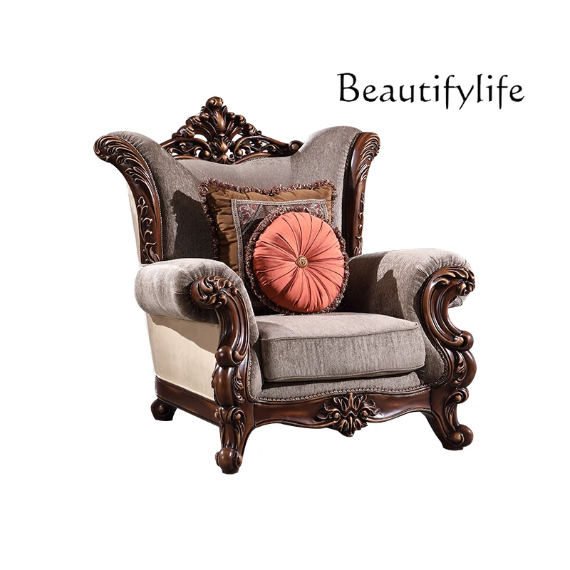 

Luxury American all-solid wood sofa fabric classical European villa large living room sofa combination