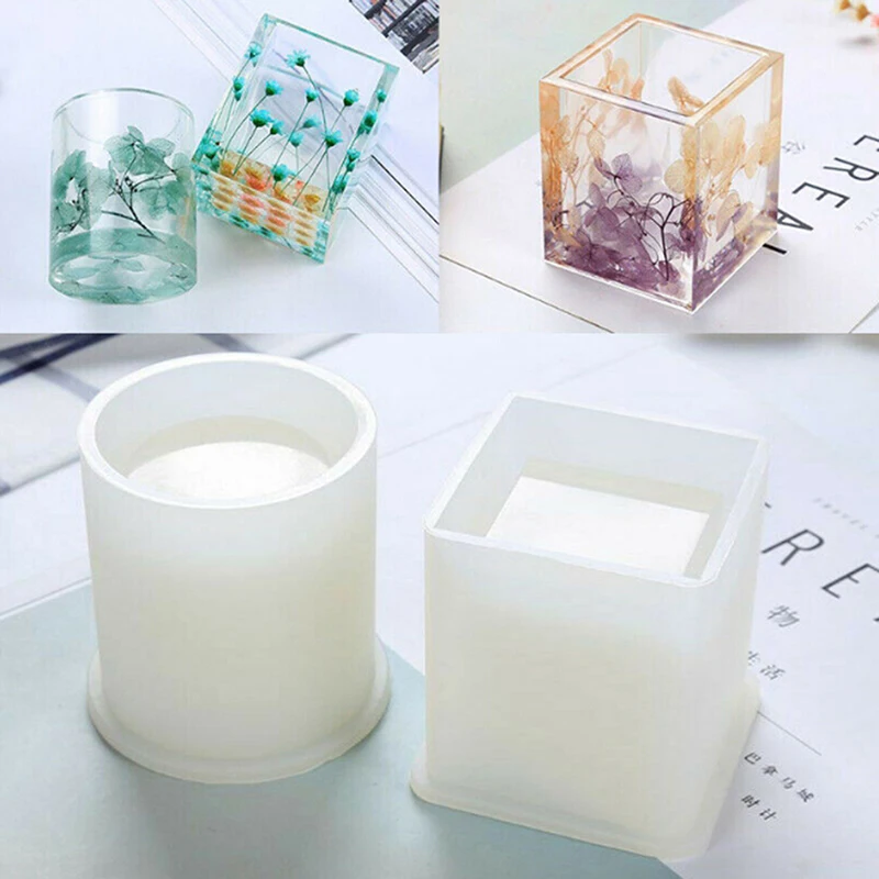 Pen Holder Shape Silicone Mold Transparent Epoxy Resin Molds DIY Pen Container Square Round Storage Crafts Jewelry Making Mould