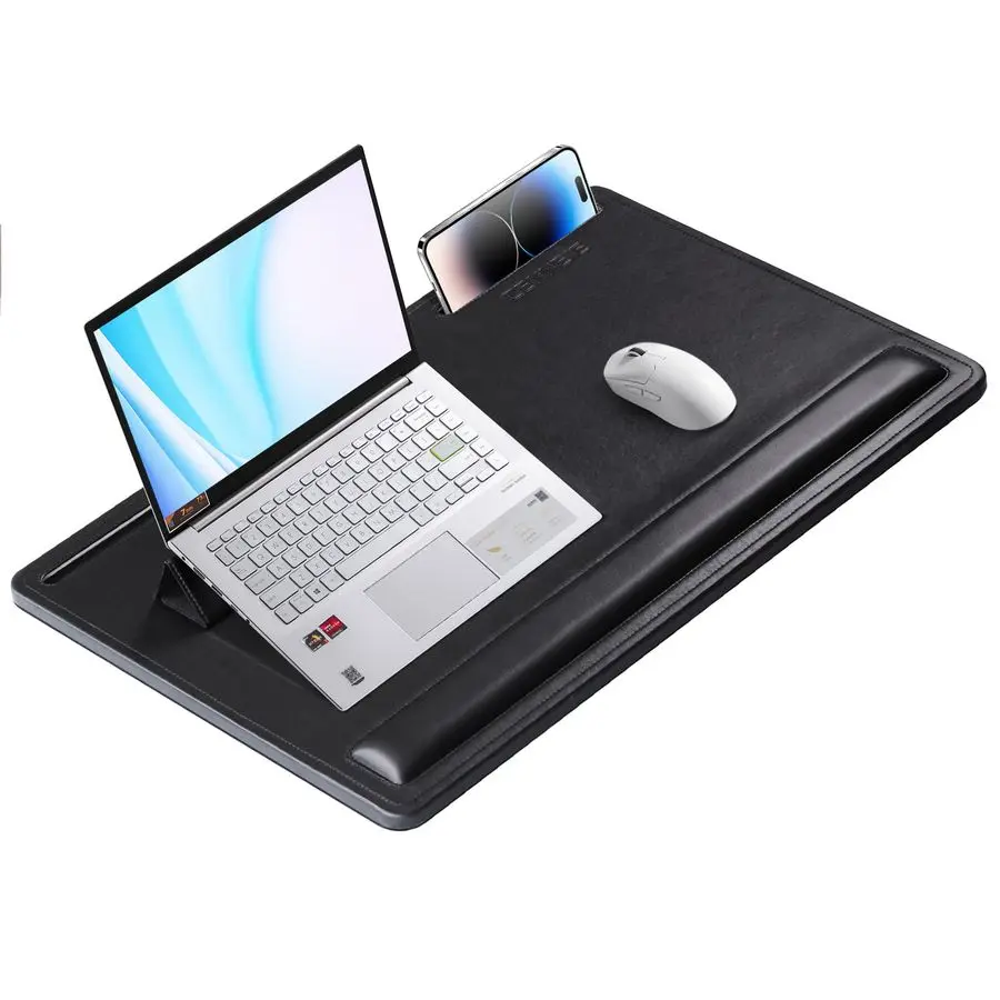 

Leather Lap Desk with Memory Foam Cushion 24x16 Inches Adjustable Portable Laptop Tray Fits 17 19 Inch Notebook Builtin Wrist Re