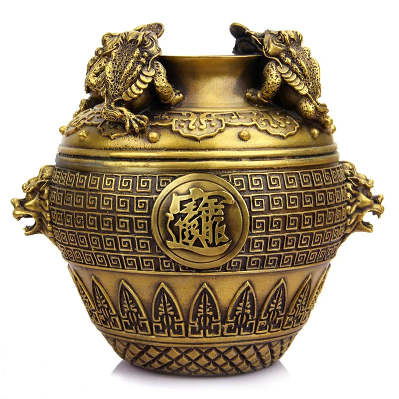 Copper Gold Toad Treasure Bowl Four Sides of The Wealth Altar Ornaments Money Jar Living Room Home Store Opening Crafts