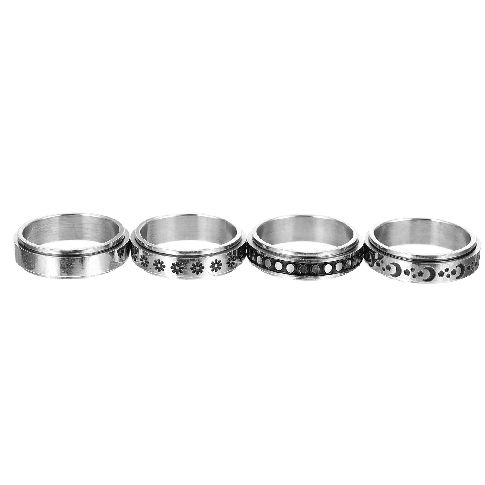 

4 Pcs Titanium Steel Rotating Romantic Engagement Rotatable Fidget Finger Decoration Wedding Promise Unisex The