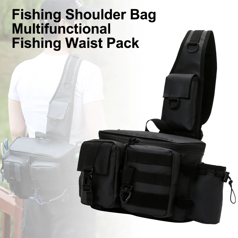 Multifunctional Fishing Rod Bag Crossbody Bag Single Shoulder Oxford/600D Nylon Large Multi Pocket Waterproof Fishing Waist Pack