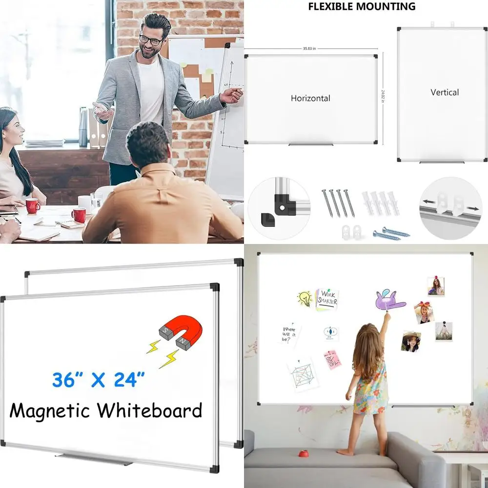 

Pair of 36 x 24 Magnetic Whiteboards with Silver Frame for Home, Office, and Classroom Use