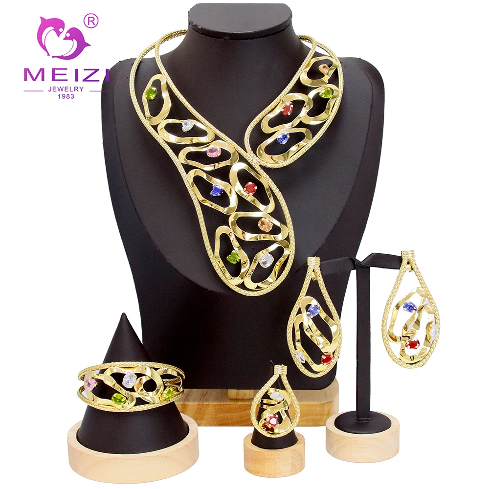

MEIZI Original African Gold jewelry Set For Women ​Exquisite Necklace Earrings Ring Bracelet Gift Free Shipping