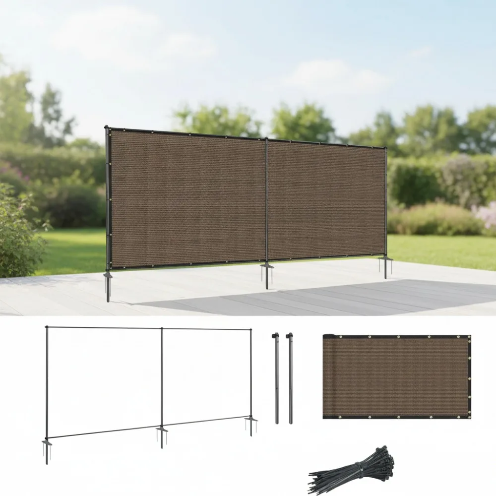 سياج خصوصية قائم بذاته مقاس 6 × 12 قدم مع أقطاب حديدية، شبكة زجاجية شديدة التحمل لفناء الحديقة الخارجية #1