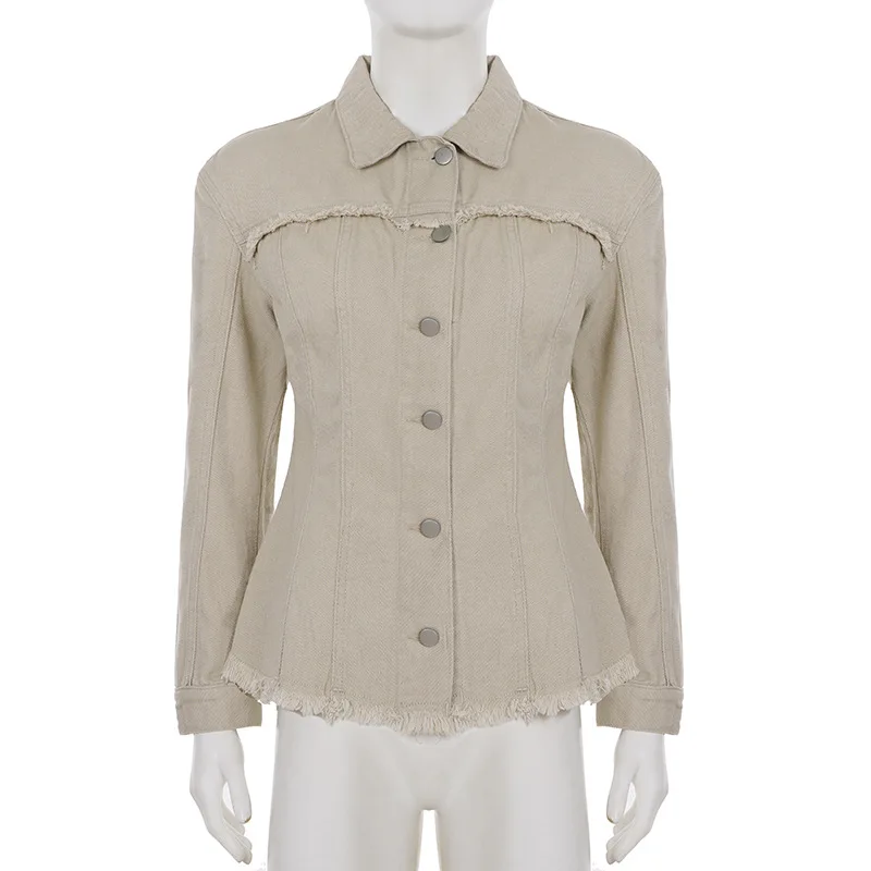 

Hot girl slimming POLO collar single breasted denim jacket for women