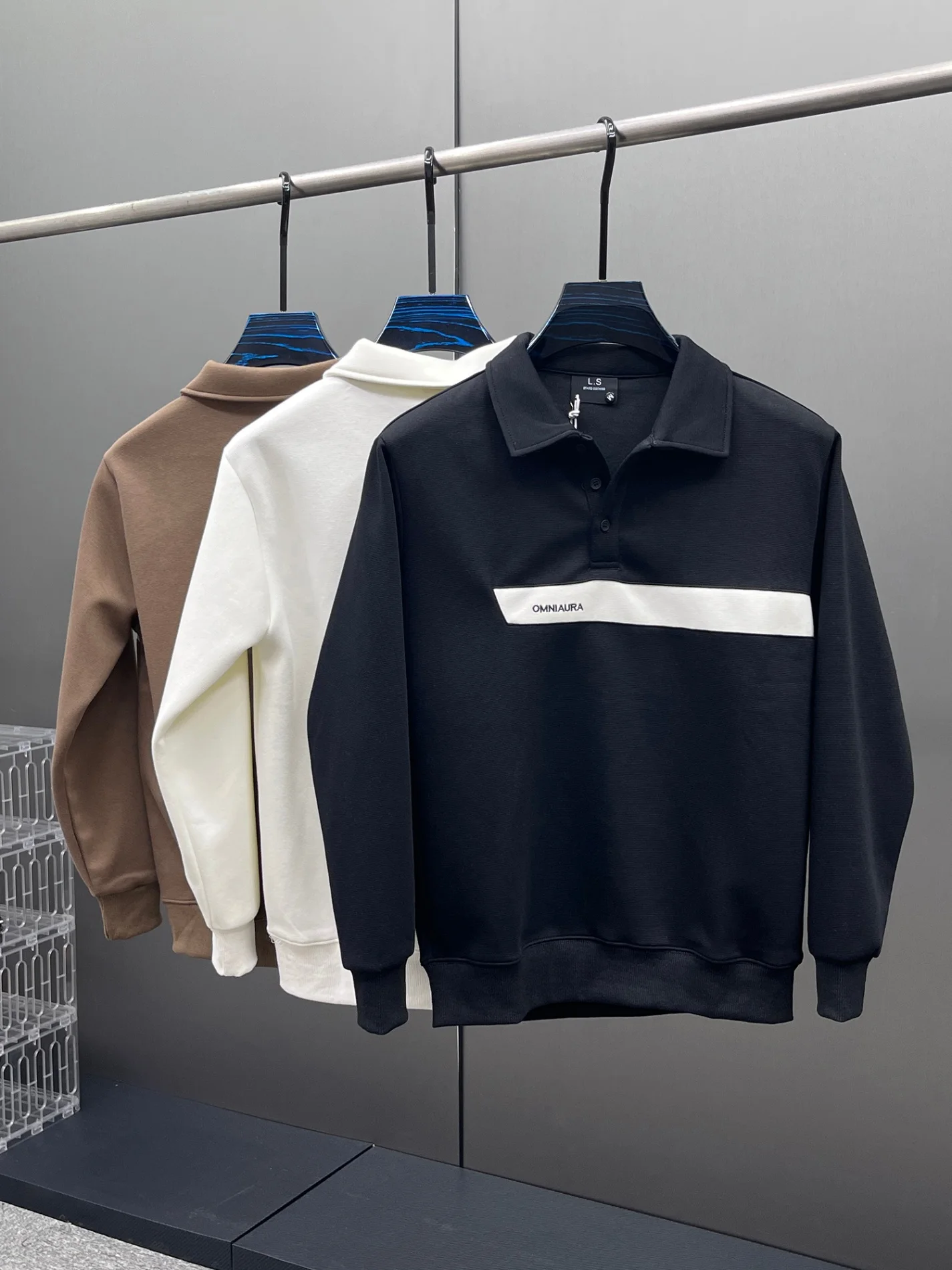 

American Sle Patchwork Men's Striped Color irt Faionable Youth Long Sve Collared Base irt Sweatirt