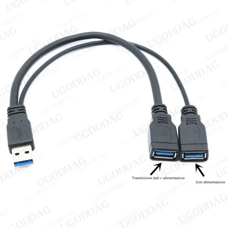 1 Uds USB 3,0 A 1 macho a 2 USB Dual hembra adaptador de corriente de concentrador de datos Y divisor Cable de alimentación de carga USB Cables de extensión nuevo