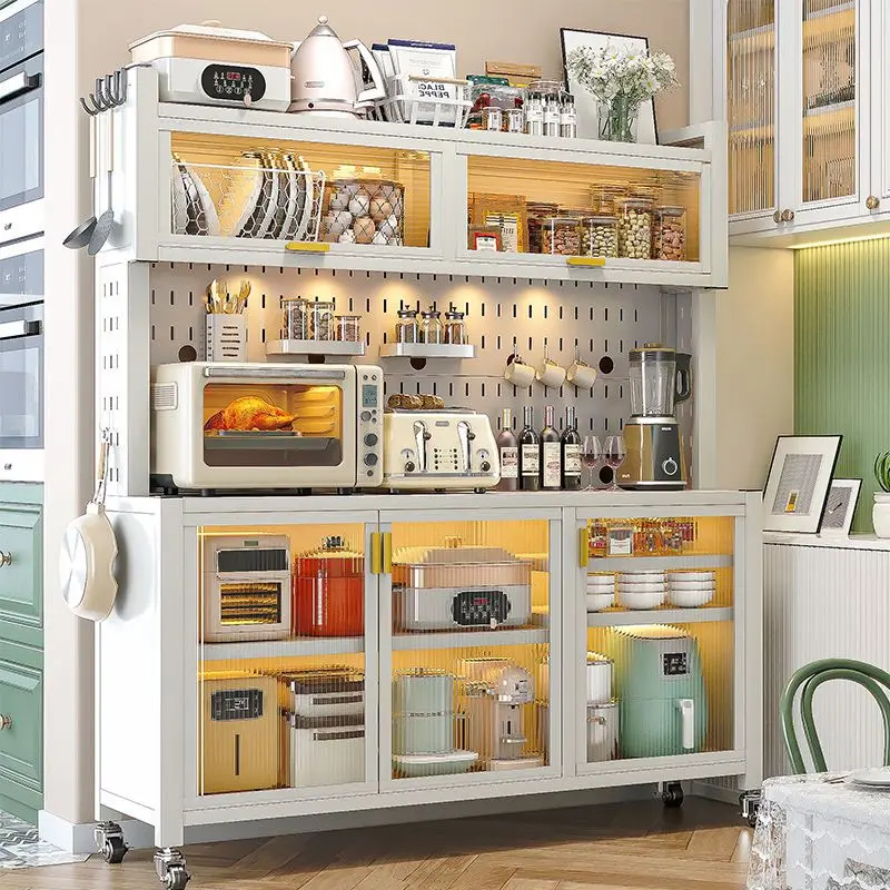 

Living Room Meal Side Kitchen Storage Cabinet Locker with Door Microwave Oven Pot Floor Cupboard Multi-Functional Storage Rack