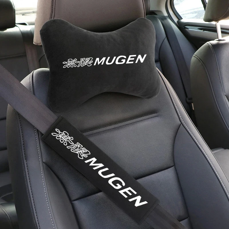 High-quality 2/4PCS Car Seat Belt Cover Safety Belt Shoulder Protector Pad Interior Seat Headrest For Honda Mugen Logo Accessory