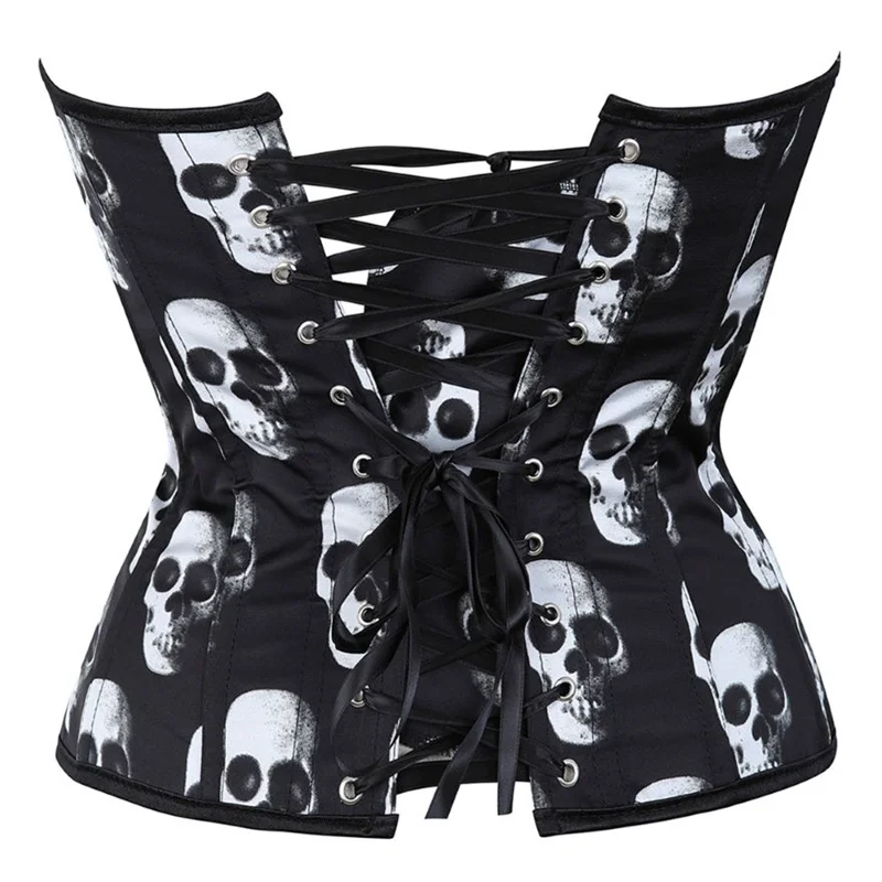 Women Gothic Skull Print Overbust Corset Waist Trainer Body Shaper Slim Corset Sexy Bustier Top Plus Size