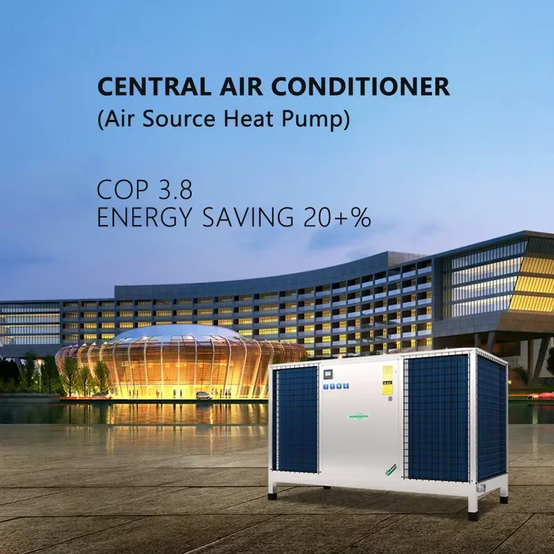 Système de climatisation central commercial à pompe à chaleur air-eau de 45 à 180 kW, chauffage et refroidissement, unité compacte de toiture HVAC