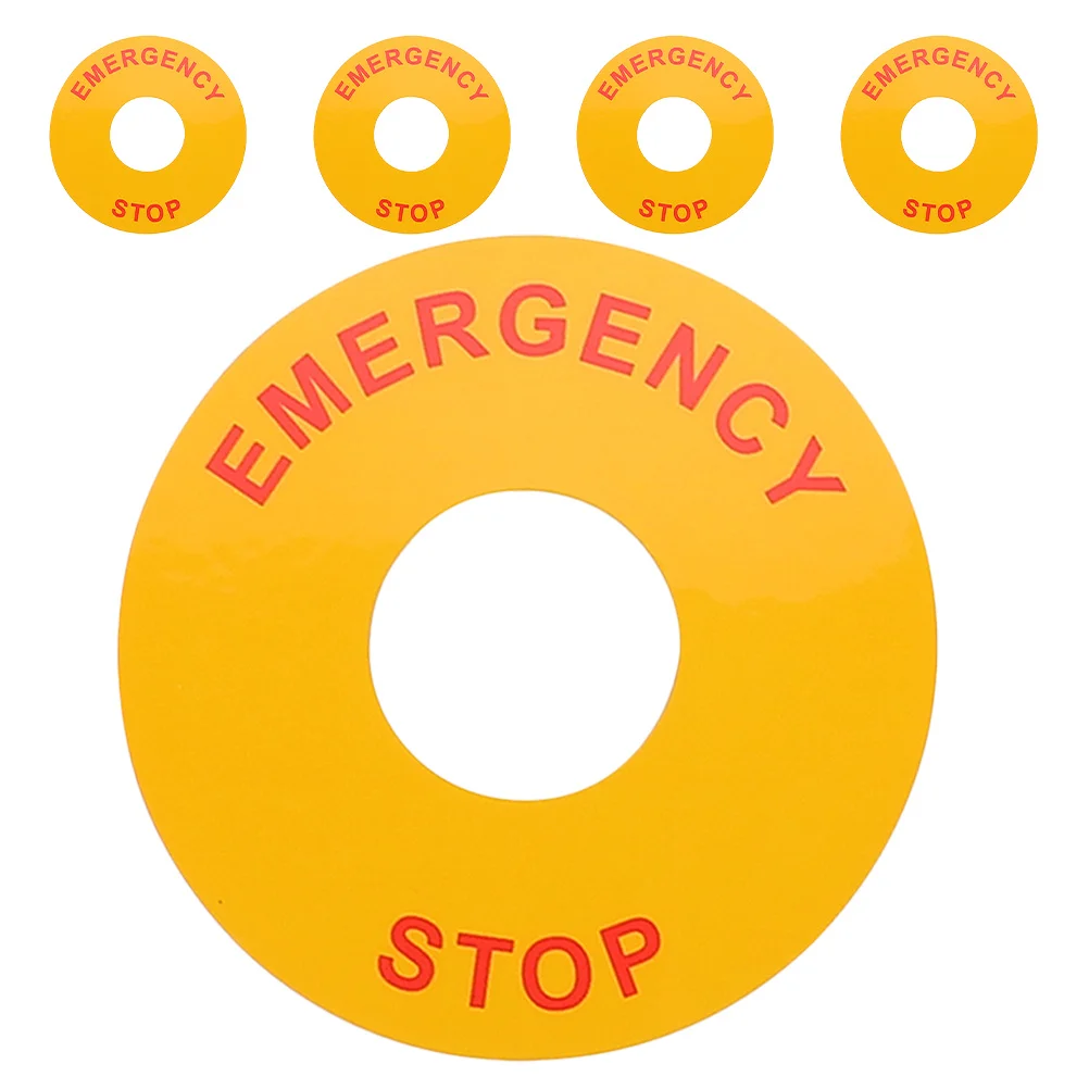5Pcs Emergency Stop Warning Stickers Durable Electrical Label Decals for Machinery Button Safety Use Emergency Eletrical Sticker