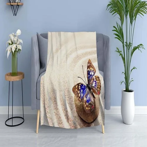 Else Carpet Else Yellow Sand Blue Butterfly Wellsoft Patterned 3D Tv Blankets