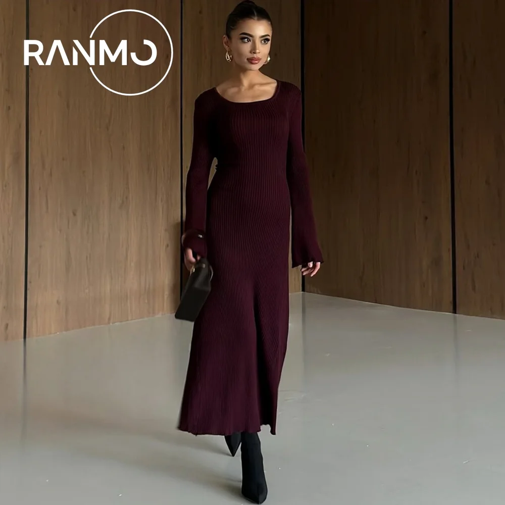 

Ranmo Wine Red Exquisite A-line Knitted Dress 2026 Boat Neck Cap Sleeves Ankle-Length Customized Leisure and Formal Occasions