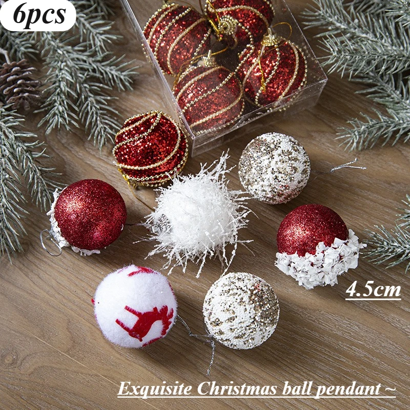 

6pcs Christmas Ball Sequins Foam Plush Christmas Ball Tree Hanging Pieces Hanging Ball Christmas Scene Decoration Supplies Box