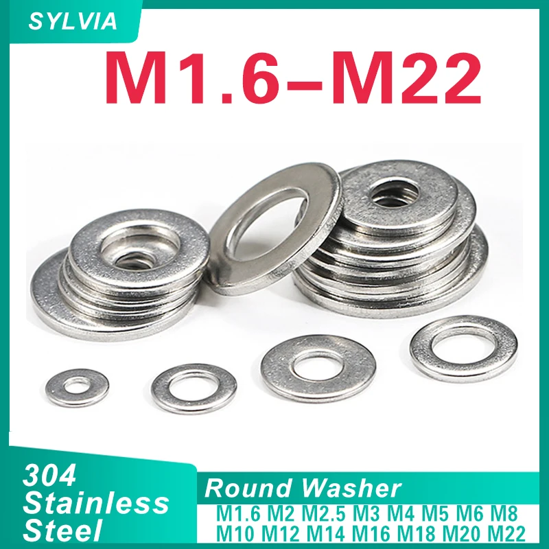 M1.6/ M2/ M2.5/ M3/ M4/ M5/ M6/ M8-m22 Large Flat Washer 304 Stainless Steel Big Metal Gasket Meson Plain Washers Din9021