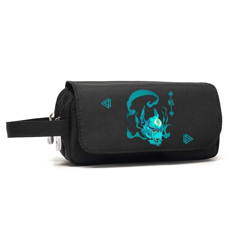 Genshin Impact Xiao Anime Pen Bag, estuche de lápices de alta capacidad para estudiantes de moda, bolsa de almacenamiento, papelería, regalo de Cosplay