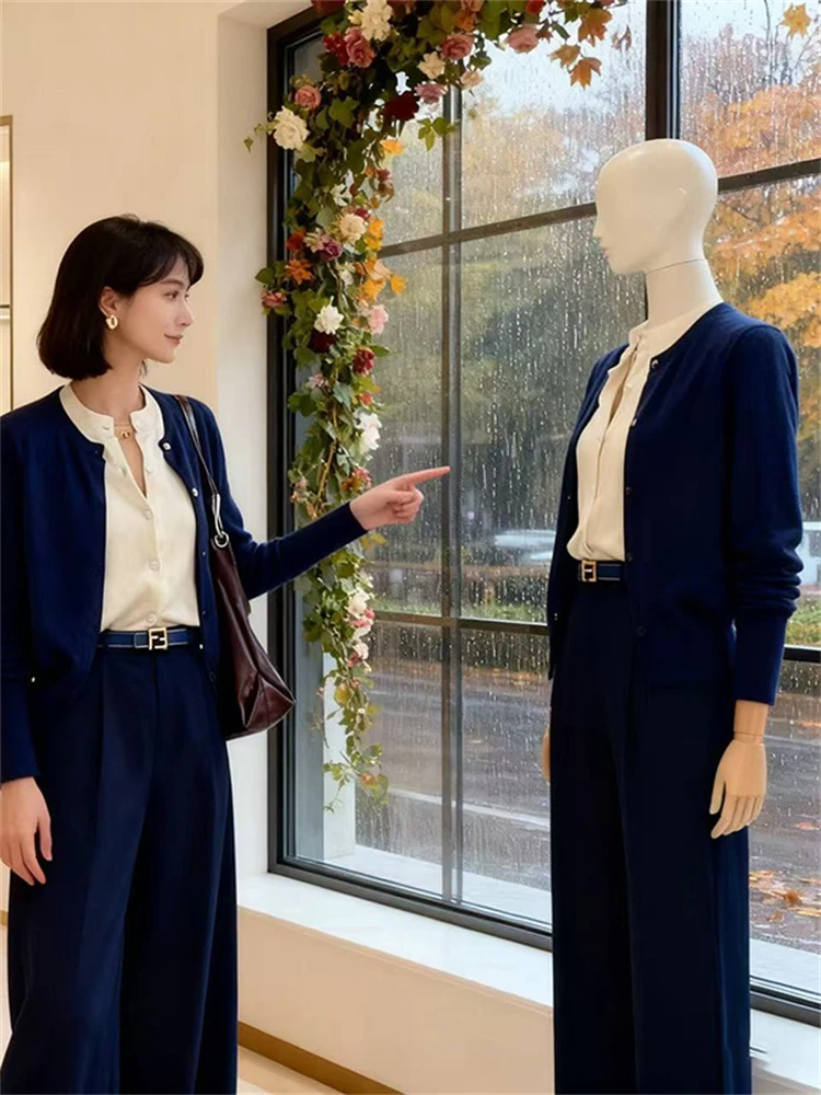 

Утягивающий свободный трикотаж, кардиган, женский модный весенний новый Sle, простой повседневный удобный топ из двух предметов