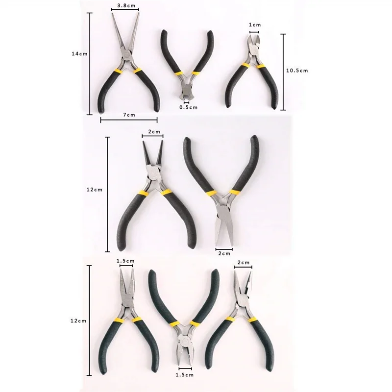 ABLL-8Pcs Mini Pliers Set, Long Nose With Teeth, Flat Jaw, Round Curve Needle Diagonal Nose Wire End Cutting Cutter Linesman Pli