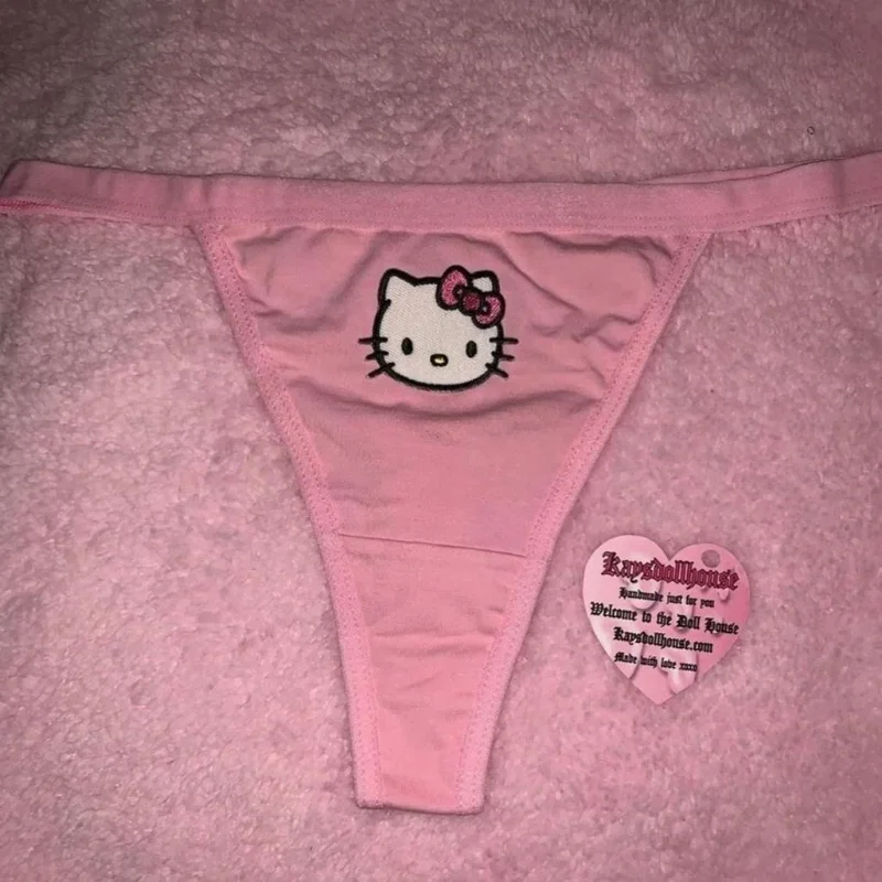 Tanga de Hello Kitty para mujer, bragas de cintura baja sin costuras, ropa interior Sexy para chica, bragas para mujer, lencería íntima cómoda, regalo