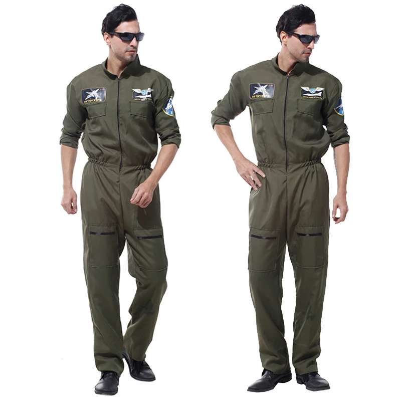 Adult Flight Pilot Costume Men Air Force Costumes Cosplay Uniform Children Halloween ArmyGreen Soldier Cosplay