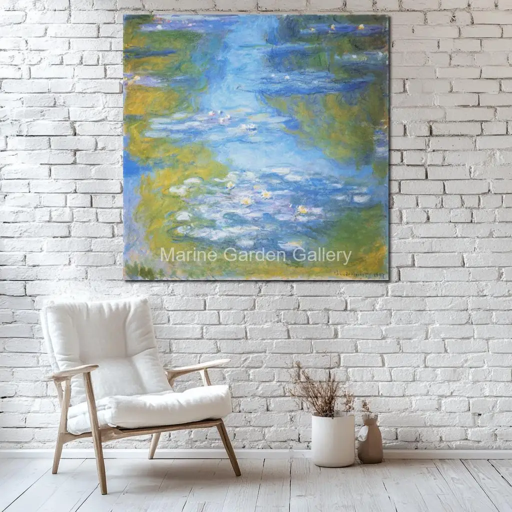 

Большая абстрактная картина на холсте с изображением водяных лилий, выполненная в стиле Клода Моне, ручная работа, шедевр для декора стен в прихожей.