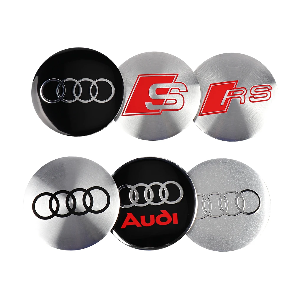 4pcs 56MM 60MM 65MM Car Wheel Center Covers Sticker Hub Caps Decoration Decals For Audi A3 A4 B8 B9 A6 C5 C6 Q7 A7 Q5 A5 A8 S RS