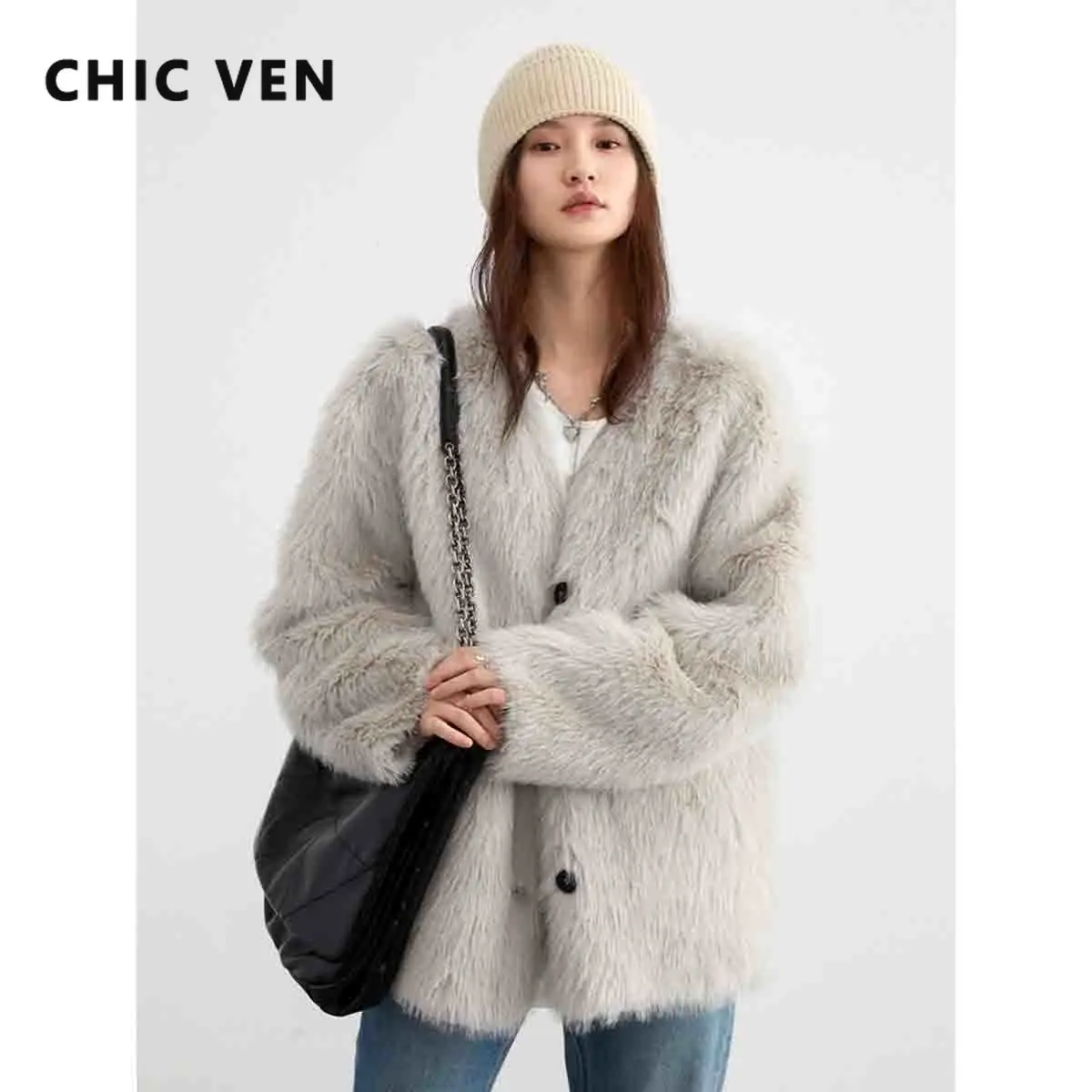 Imagem -02 - Chic Ven-jaquetas de Pele Sintética Soltas para Mulheres Moda Coreana Monocromática Sobretudo Fofo Quente Luxuoso Roupas Femininas Primavera Outono Novo 2024