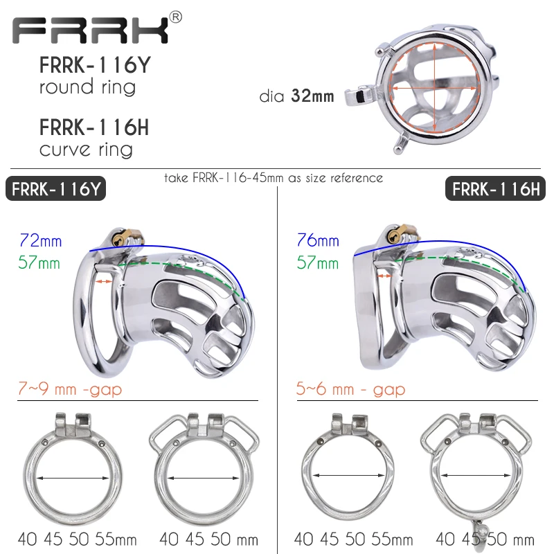 FRRK 115 116 Metal Chastity Cage with 40mm 45mm 50mm 55mm Steel Penis Ring for Adults Men Short Long BDSM Erotic Toys Sex Shop