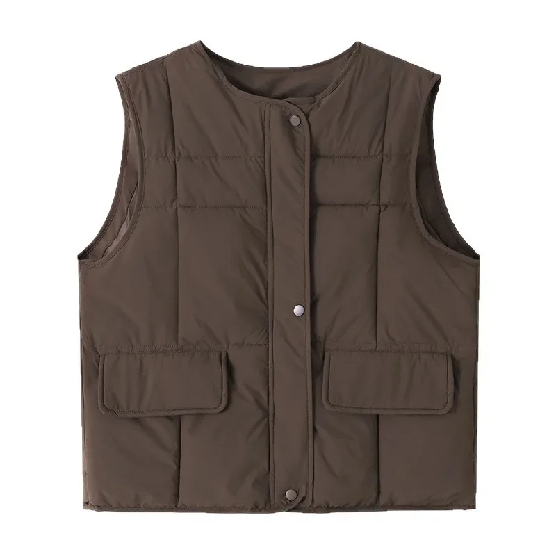 Winter katoenen vest effen patchwork mouwloze gewatteerde jas met enkele rij knopen voor dames vrijetijdsstijl