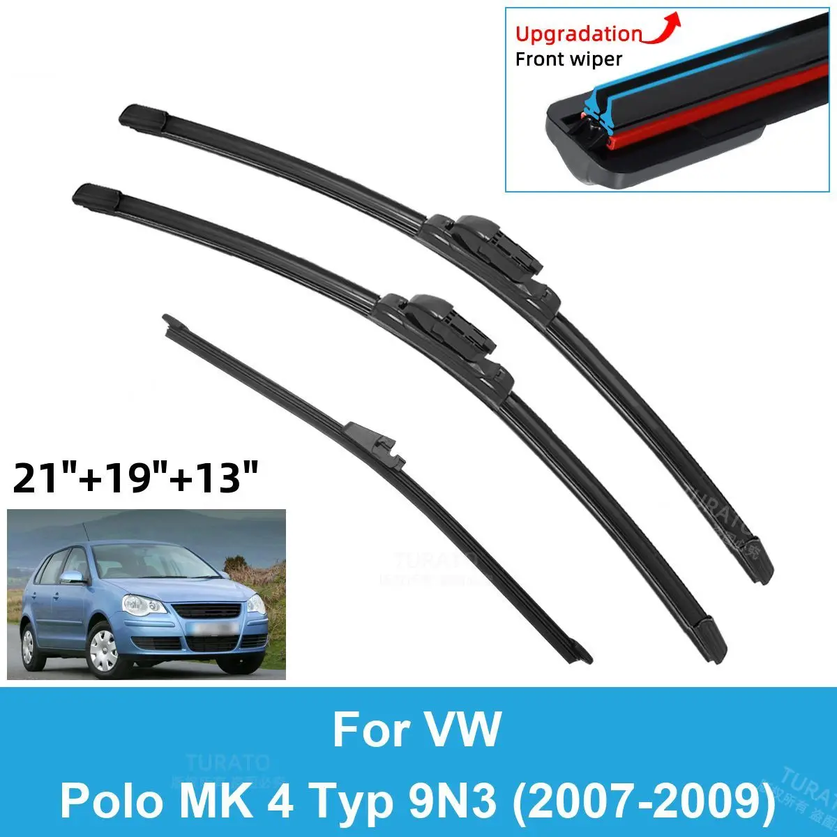 

3PCS Car Wiper Blades for 2007-2009 VW Polo MK 4 Typ 9N3 Rear Windshield Wipers Double Rubber Car Accessories 2007 2008 2009