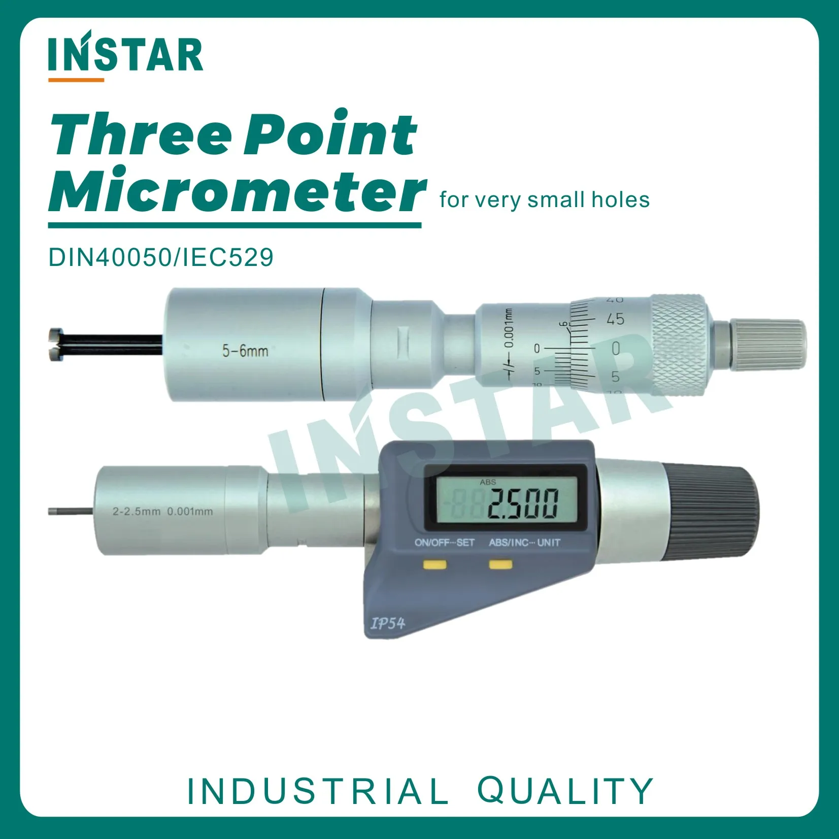 Micrômetro Interno Digital com Furo Pequeno Qualidade Industrial Pontos 22.5 mm x 0.001 mm Prova Ip54 2.53 mm 34 mm 45 mm 56 mm
