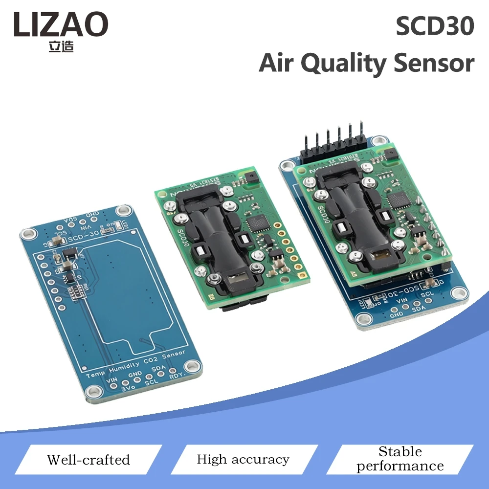SCD30 CO2 Sensor Module I2C Interface Carbon Dioxide Temperature Humidity Integrated Air Quality Detector Sensor Board 3.3V‑5V