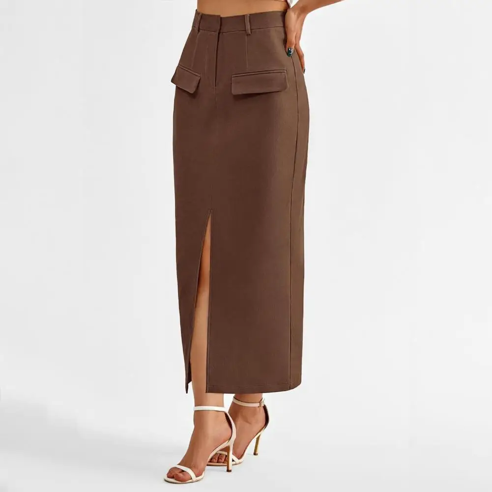 Elegant Khaki Women's Skirt Fashion High Waisted Ankle-Length Skirts Casual Straight Solid Skirt Female Clothing Casual Skirt