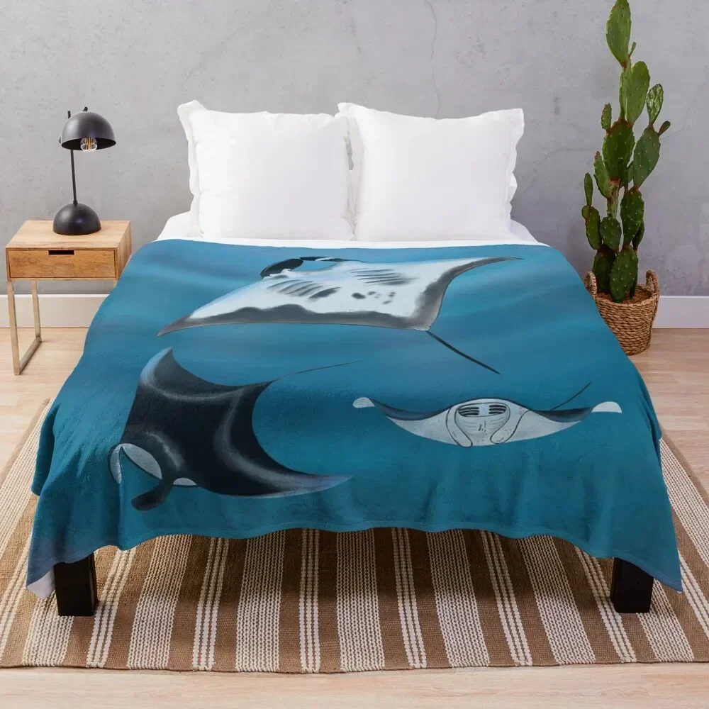 

Manta rays swimming happily in the ocean Throw Blanket Bed Fashionable Warm Blankets For Bed Hair Blankets