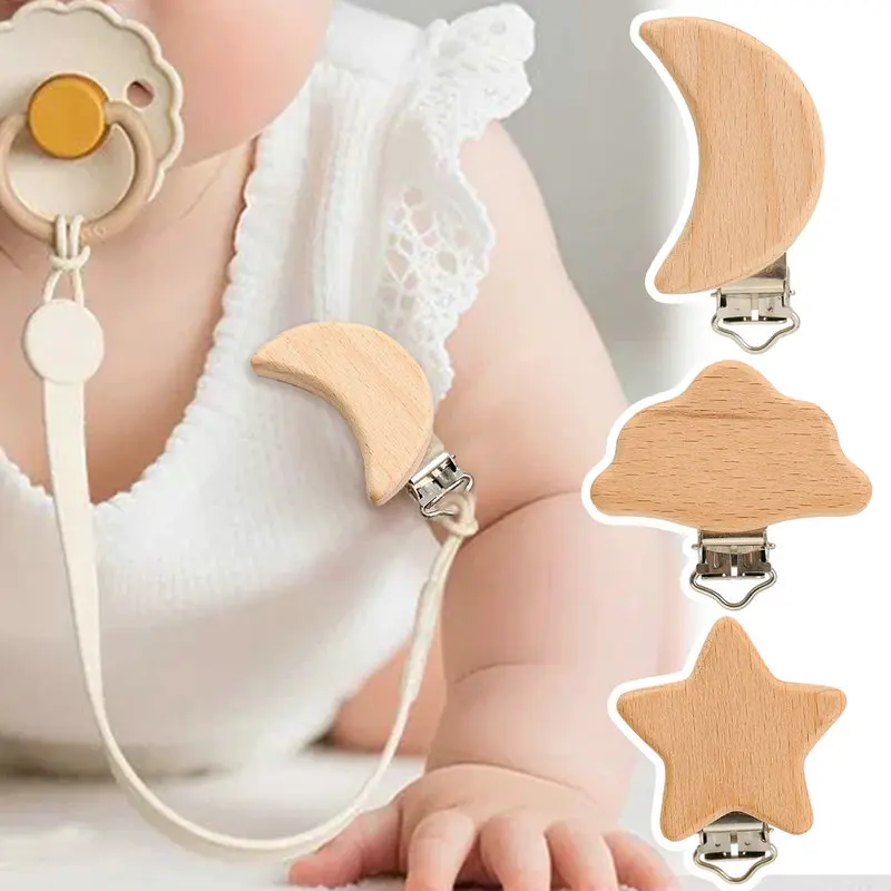 

DIY Accessories Oak Wood Pacifier Clip Wooden Clip Carrier Cartoon Anti-Fall for Baby Pacifier Clips Chain Holder Accessories